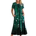 thumbnail image 6 of Rollbacks & More GaThRRgYP Boho Dresses for Women 2025,Women's Summer Casual Short Sleeve Crewneck Dress Casual Flowy Tiered Maxi Beach Dress with Pockets Shiny Print Dress, 6 of 8