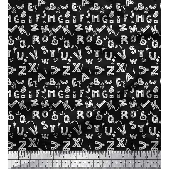 Soimoi Black Cotton Voile Fabric Alphabet Text Printed Craft Fabric by the Yard 42 Inch Wide