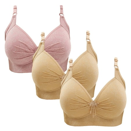 Gnurob Wireless Bralette for Women Push Up Bra Plus Size Floral Lace Bralettes No Underwire Brassiere 3 PC Soft Everyday Bras Adjustable Widen Band Underwear Clearance Saving A03-Pink 3X-Large