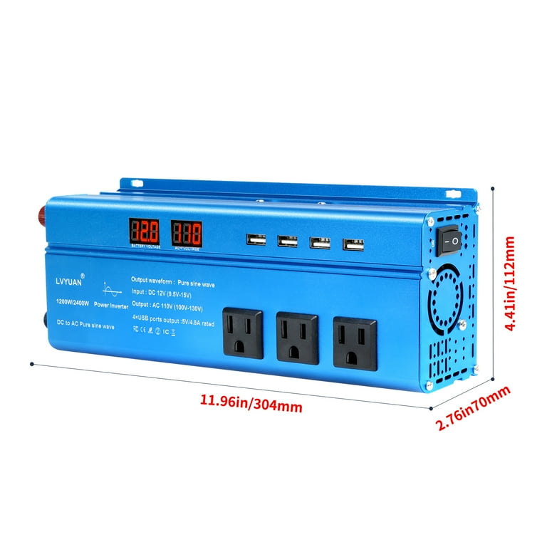 Lyuan 1200W/2400W 正弦波インバーター AC12V LVYUAN 1200W 2400W Peak Pure Sine Wave Power Inverter 12V to 110V