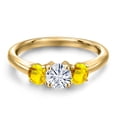 thumbnail image 3 of Gem Stone King 18K Yellow Gold Plated Silver White Moissanite and Yellow Sapphire Engagement Ring for Women | 1.22 Cttw | Round 5MM | Gemstone Birthstone | Size 5, 3 of 7