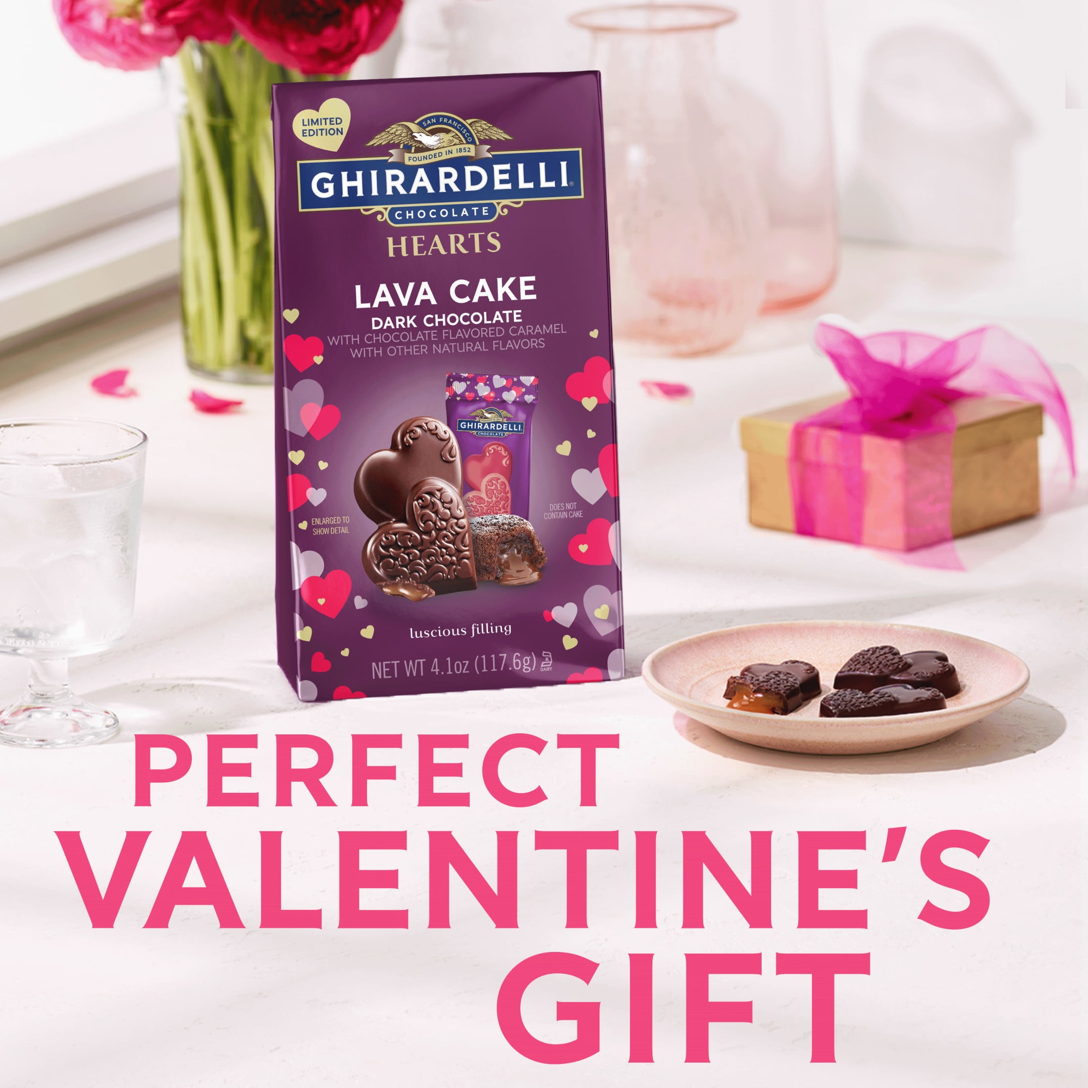 GHIRARDELLI Valentine's Day Dark Chocolate Lava Cake Hearts, 4.1 oz Bag