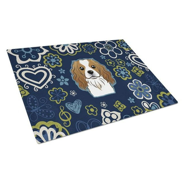 Carolines Treasures BB5075LCB Blue Flowers Cavalier Spaniel Glass Cutting Board - Large