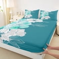 thumbnail image 3 of Manfei Vintage Floral Queen Sheet Sets,Ink Painting Artistic Flat Sheet,Cyan White Queen Fitted Sheet For Adults,Ultra Soft Home Decor,4 Pieces, 3 of 7