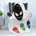thumbnail image 4 of Outer Space Soft Flannel Fleece Throw Blanket, Grunge Illustration of a Surreal Alien Head with Motley Effects Threat Forms, Cozy Plush for Indoor and Outdoor Use, 60" x 80", Red Green, by Ambesonne, 4 of 5