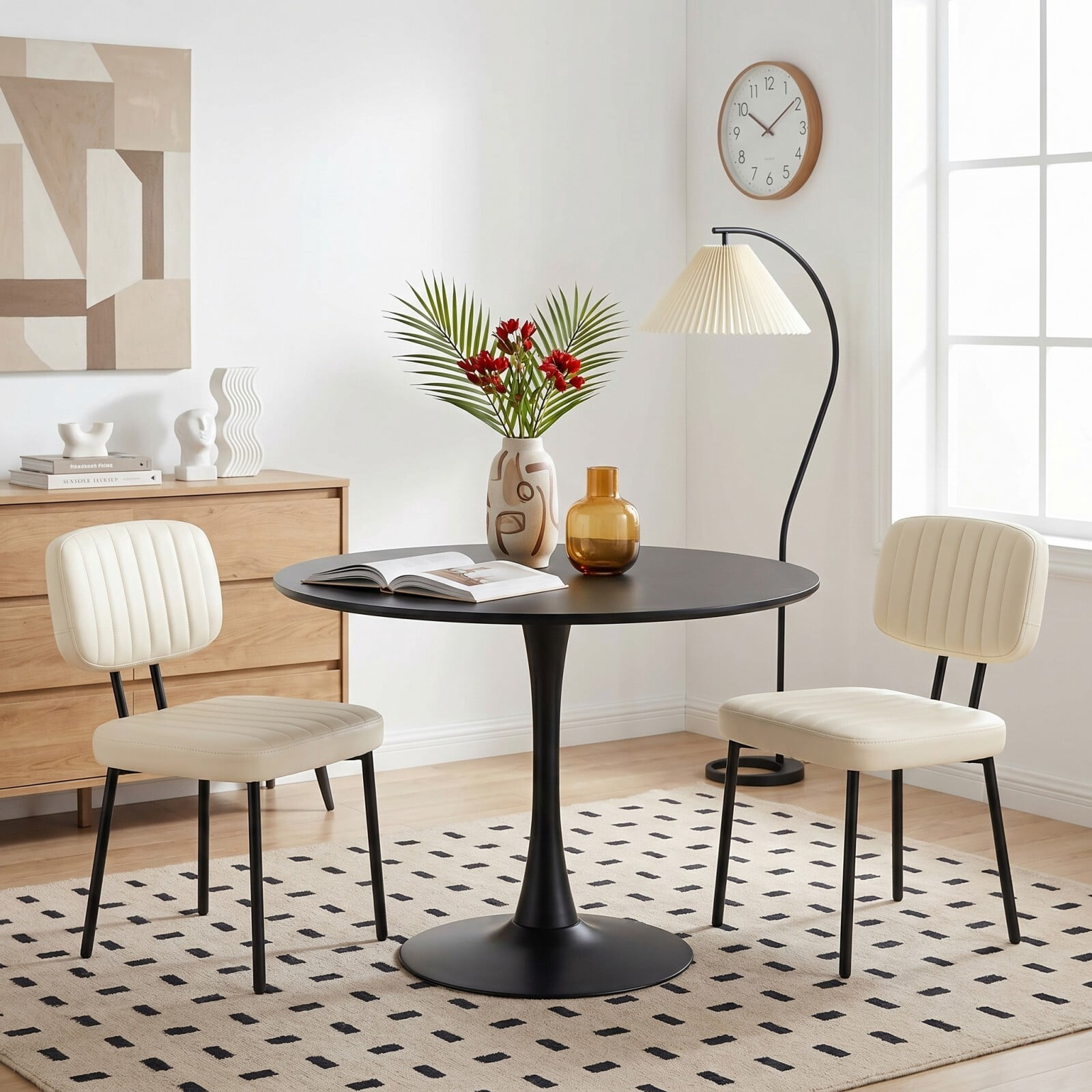 Kelno Upholstered Dining Chair Set of 2 Waterproof Faux Leather Kitchen Chairs with Ergonomic Back Support, Beige