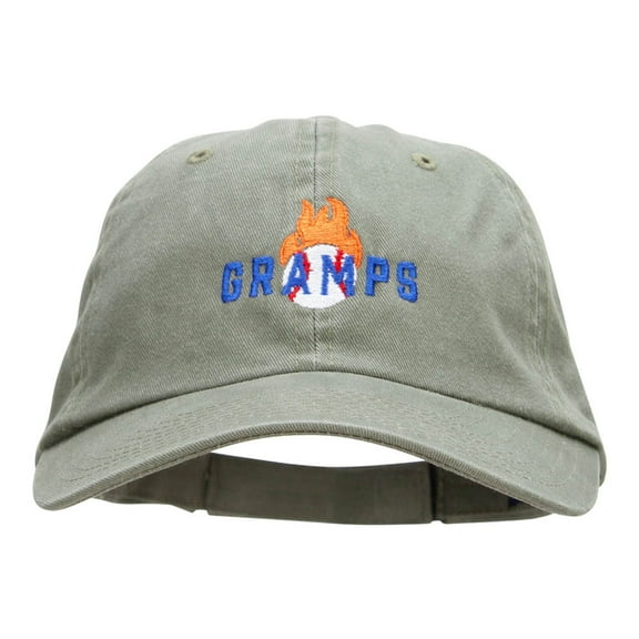Gramps Flaming Baseball Embroidered Low Profile Dyed Cotton Twill Cap - Olive OSFM