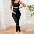 thumbnail image 5 of Gyujnb 2 Piece Maternity Yoga Outfit Ribbed Tank Top High Waist Stretch Leggings Seamless Workout Loungewear Set For Pregnant Women,L, 5 of 6