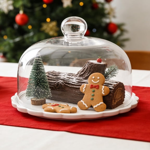 Ceramic Cake Stand with Lid Glass Dome 9 Inch Dessert Server  Cupcake Stand Food Serving Tray for Home Restaurant Party