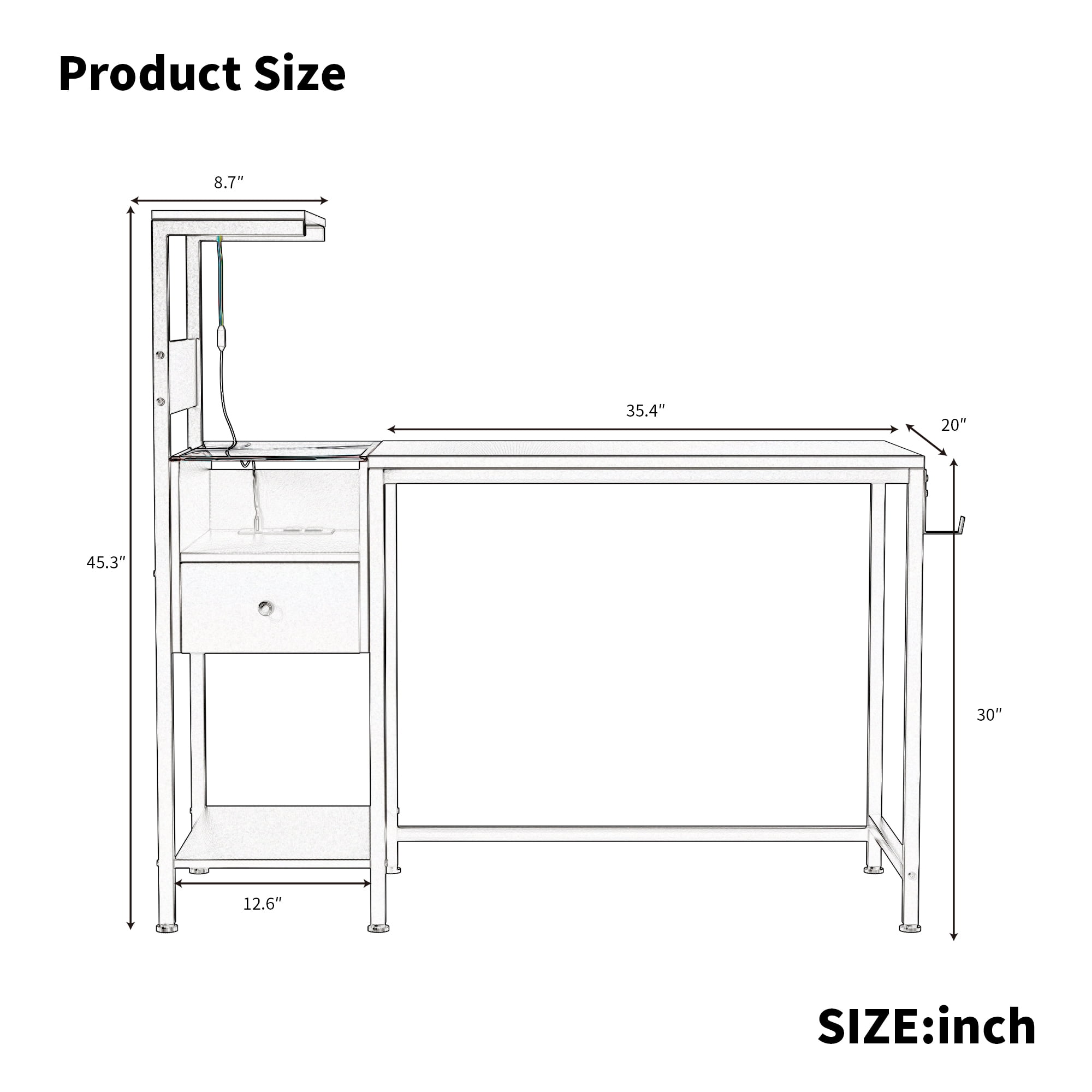 48”Computer Desk with Storage Drawers,Wood Home Office Desks with USB Ports Charging Station,Study Writing Table with Reversible Shelves for Study Bedroom Apartment (Black)