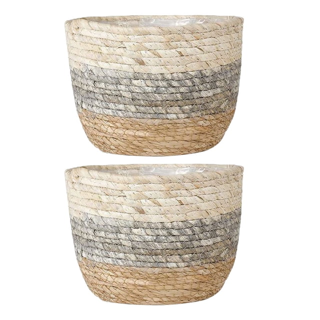Miangastore 2Pcs Weaving Straw Flower Baskets Plant Container Woven Baskets Planters for Desktop