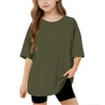 thumbnail image 3 of Delliss Girls T Shirts Cap Sleeves Casual Summer Tops Crewneck Loose Fit Fashion Blouse Tee 5-15 Years, 3 of 9