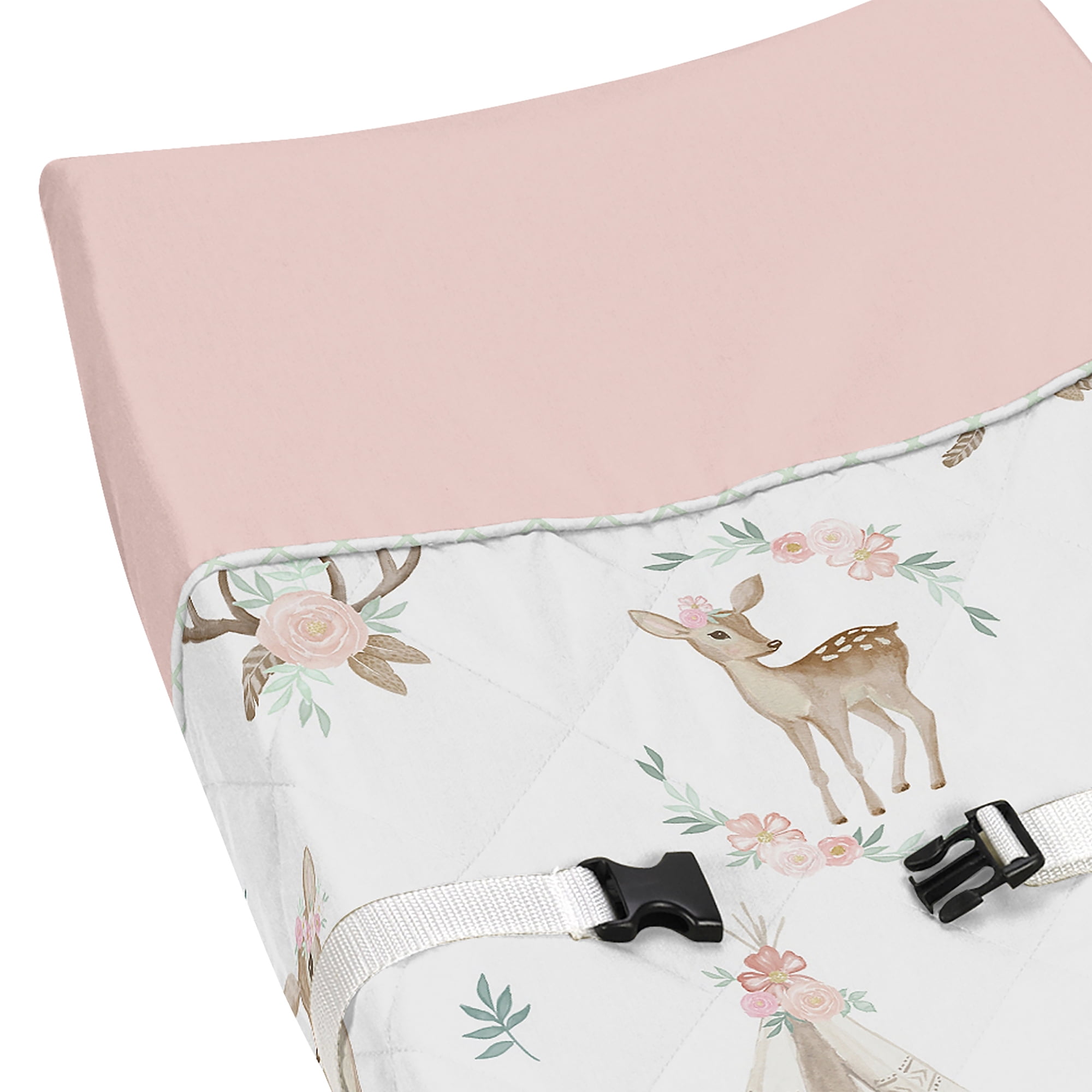 Sweet Jojo Designs Deer Floral Pink Taupe and Green Changing Pad Cover