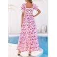 thumbnail image 5 of PRETTYGARDEN Women's Floral Boho Maxi Dresses Flowy Short Sleeve A Line Smocked Eyelet Summer Beach Vacation Clothes, 5 of 10