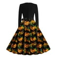 thumbnail image 3 of Vintage Dress for women Halloween Skull Print Long Sleeve Flare Midi Dresses Retro 50s A-line Party Dress with Belt, 3 of 3