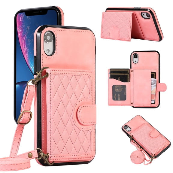 Crossbody Wallet Women Case for iPhone XS Max,[RFID Blocking] Credit Card Holder with Should Strap,Premium PU Leather Purse Diamond Patterned Folio Cover For iPhone XS Max,Rosegold