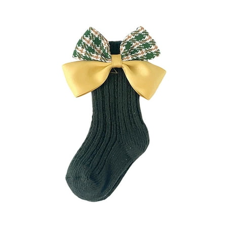 

Binpure Toddler Girls Houndstooths Bowknot Socks Anti-Slip Ribbed Knit Cotton Medium Tube Socks Warmers