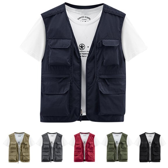 Zysthvn Athletic Mens Jackets and Coats Cargo Lightweight Winter Plus Size Mens Vest Jacket with Pockets Quick Dry V-Neck Solid Jackets, Gray XXXXXXL