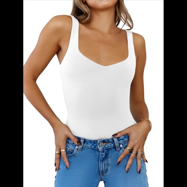 Camisetas Sin Mangas con Cuello en U para Mujer 2025, Camisetas Básicas Suaves y Ajustadas. L