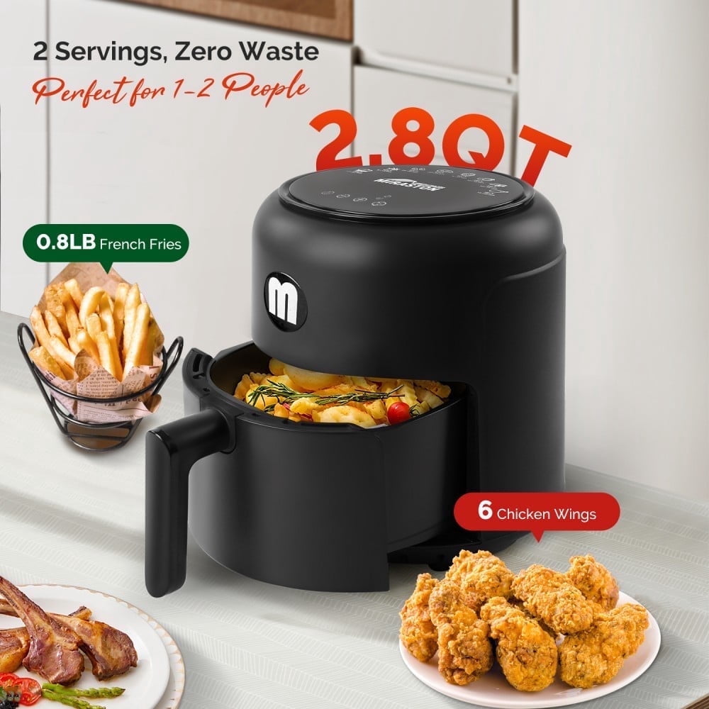 MIRASTON 2.8QT Air Fryer, Black - Compact, Digital Display, Nonstick