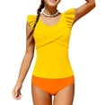 thumbnail image 4 of FYEGRE Girls Bathing Suit Two Piece Ruched Long Sleeve Rash Guard Print Design Swimsuit Yellow 15-16 Years, 4 of 6
