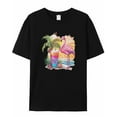 thumbnail image 5 of T Shirts for Women Short Sleeve Cotton Crewneck T-Shirt, Beach Flamingo Drink Sunset Tee Tops Casual Basic T-Shirts, XS-5XL Black 3XL, 5 of 7