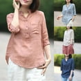 thumbnail image 3 of Women Casual Cotton and Linen Stand Collar Shirt Loose Mid-length Sleeve Shirt, 3 of 3