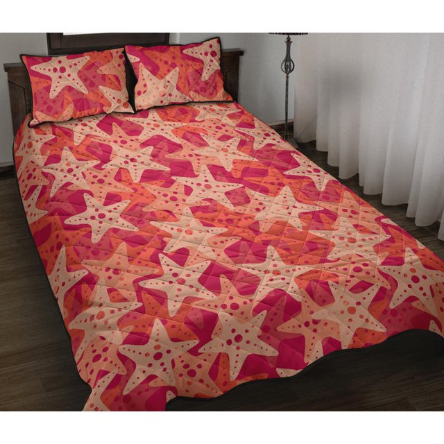 Juego de Cama Colcha Estrellas de Mar Tema Rojo