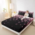 thumbnail image 4 of Homewish Cute Cartoon Sakura Twin Sheet Sets,Japanese Cherry Blossom Twin Fitted Sheet,Pink Black Flat Sheet For Girl,Breathable Home Decor,3 Pieces, 4 of 7