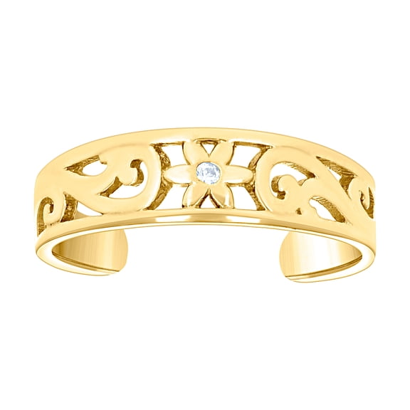 10k Yellow Gold Womens Cubic Zirconia Floral Fashion toe ring 4.6mm Long toe ring for Women