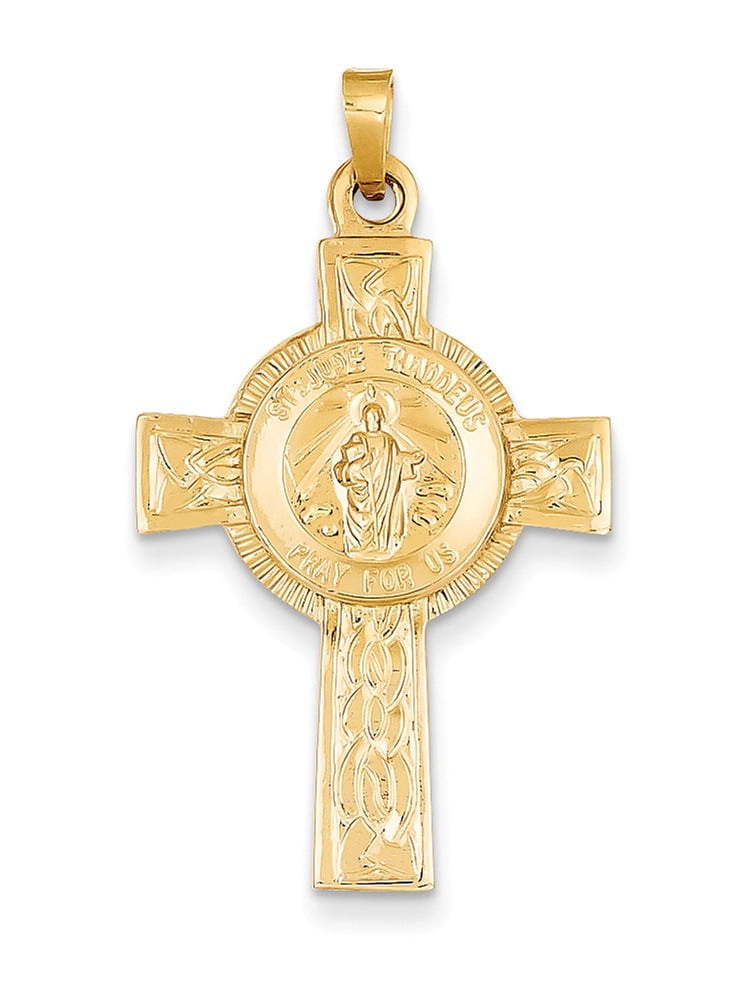 14K Yellow Gold Cross w/St Jude Medal Pendant