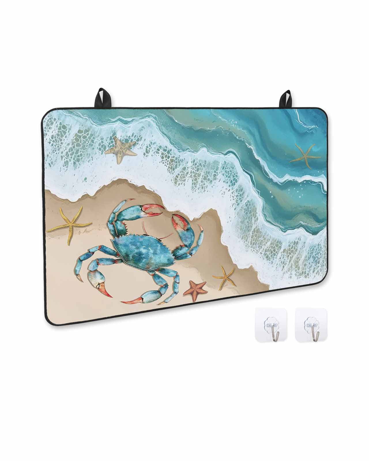 nqOlkjepod Large Induction Cooktop Protector Mat 24"x21", Ocean Crab Stove Top Covers for Electric Stove, Beach Starfish Seashore Gradient Sea Waves Stove Burner Cover Mats, Glass Top Stove Cover