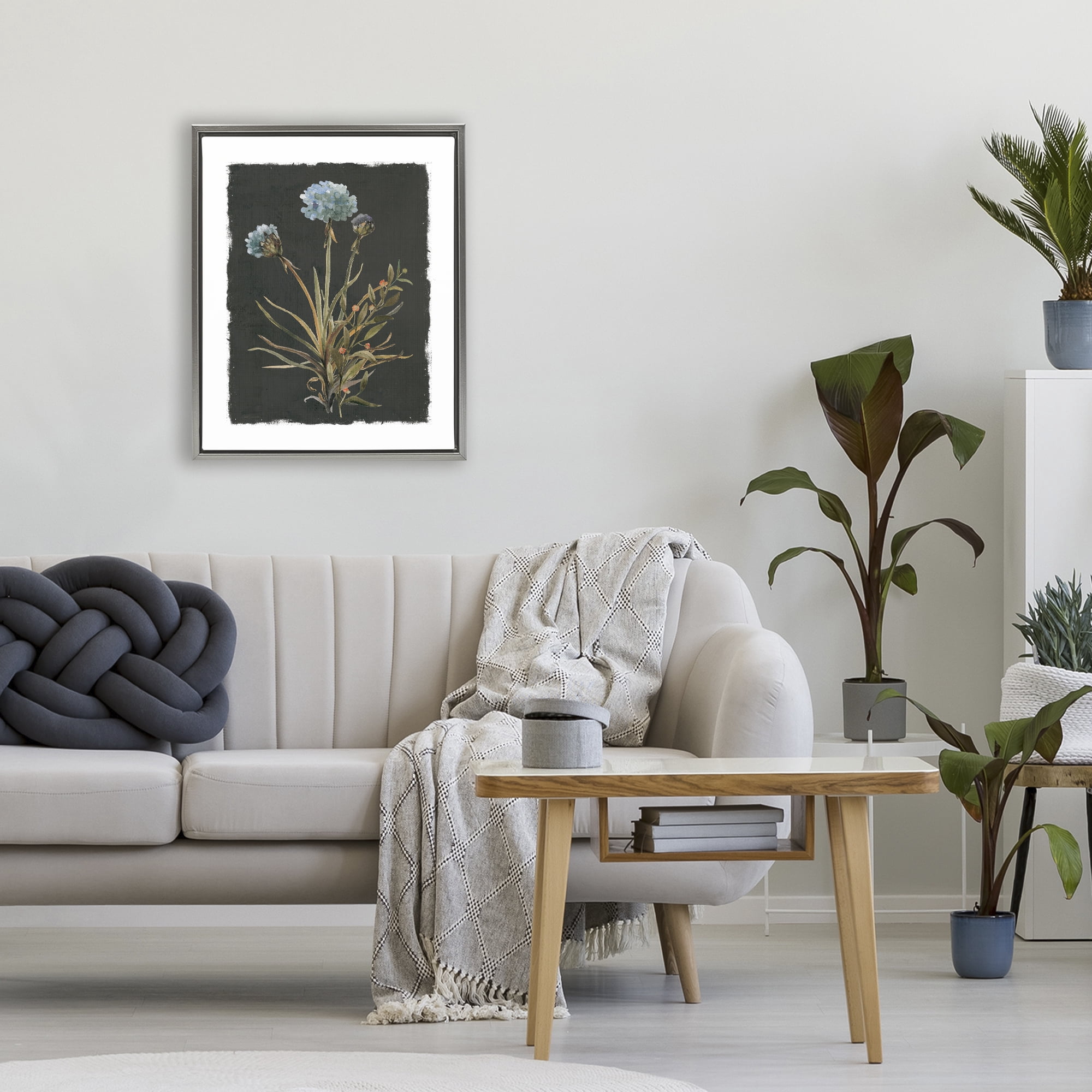 Stupell Industries Cerulean Bloom on Dark Green Gray Framed Floater Canvas Wall Art, design by Carol Robinson