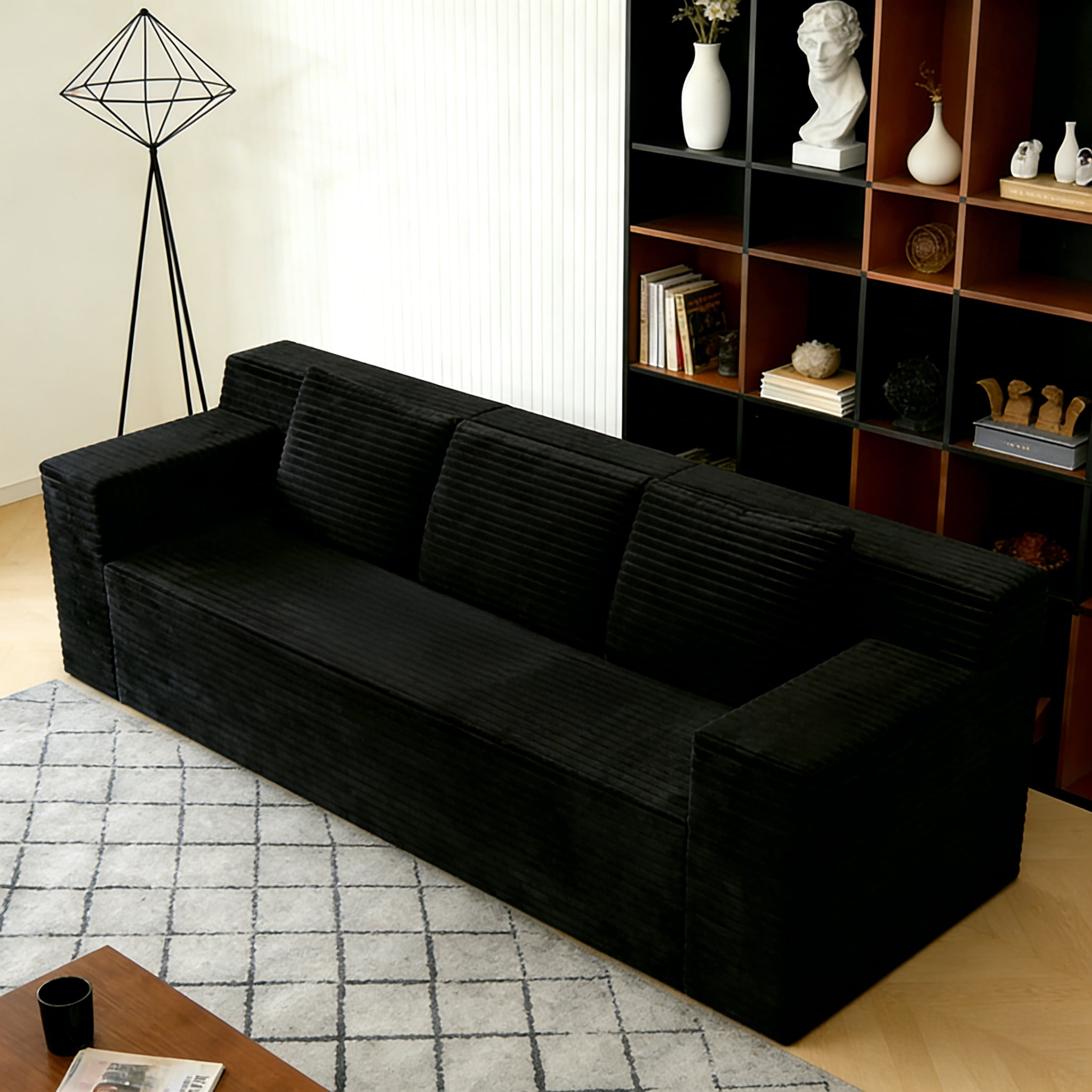 Sofa, Loveseat, Sectional Sofa&nbsp;with Corduroy Fabric, 71" Deep Seat Modular Floor Couch for Living Room, Bedroom, Apartment, No Assembly Required, Antique Black