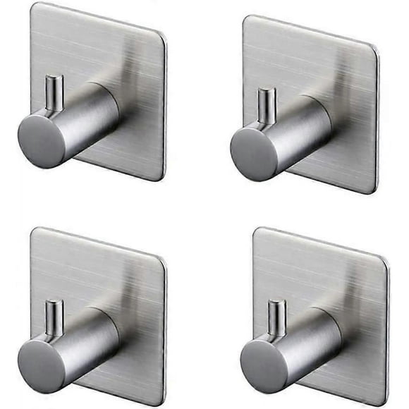 3M Adhesive Hook, Bathroom Wall Hook, Stainless Steel, 4 Pieces