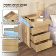 thumbnail image 4 of PAPROOS Nightstand Set of 2 with Charging Station and LED Lights, 3 Drawer Nightstand with Sliding Top Hidden Storage, Modern Fluted Bedside Tables with USB-C Port & Outlets for Bedroom, Natural, 4 of 10