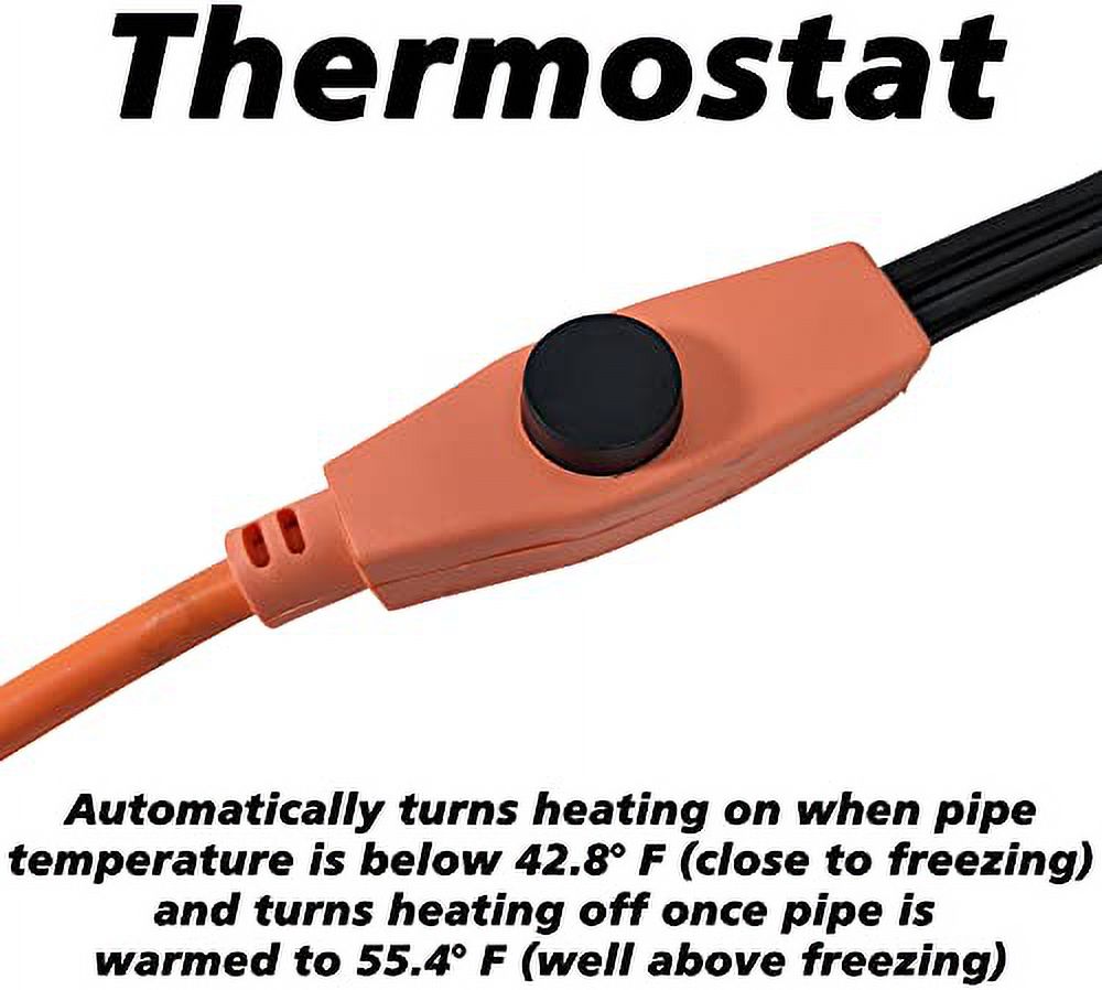 6 Foot Pipe Heating Cable, Turns On and Off Automatically using Built-in  Thermostat, Protects Pipes from Freezing, 42W - Walmart.com