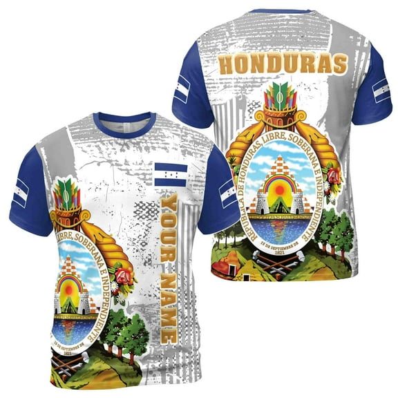 Custom Name Honduras Coat of Arms Patriotic T-shirt S-5XL