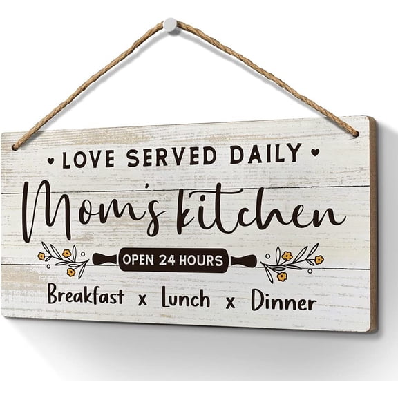 Gifts for Mom,Love Server Daily in Moms Kitchen Sign 10x5 Inch,Rustic Country Home Kitchen Decor for Mom,Mom Birthday Gifts, Mother's Day Christmas Gifts for Women Mother