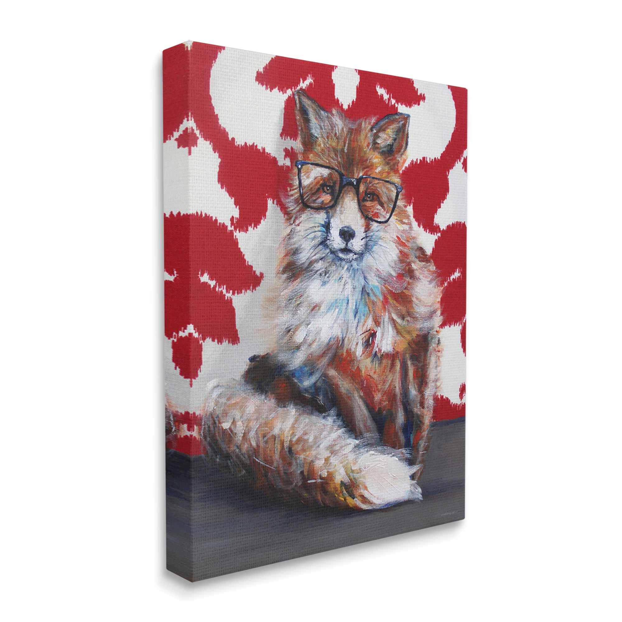 Industries Red Fox Black Frame Glasses Abstract Pattern Room 24 in x 30 in Painting Canvas Art Print, by Stupell Home Décor