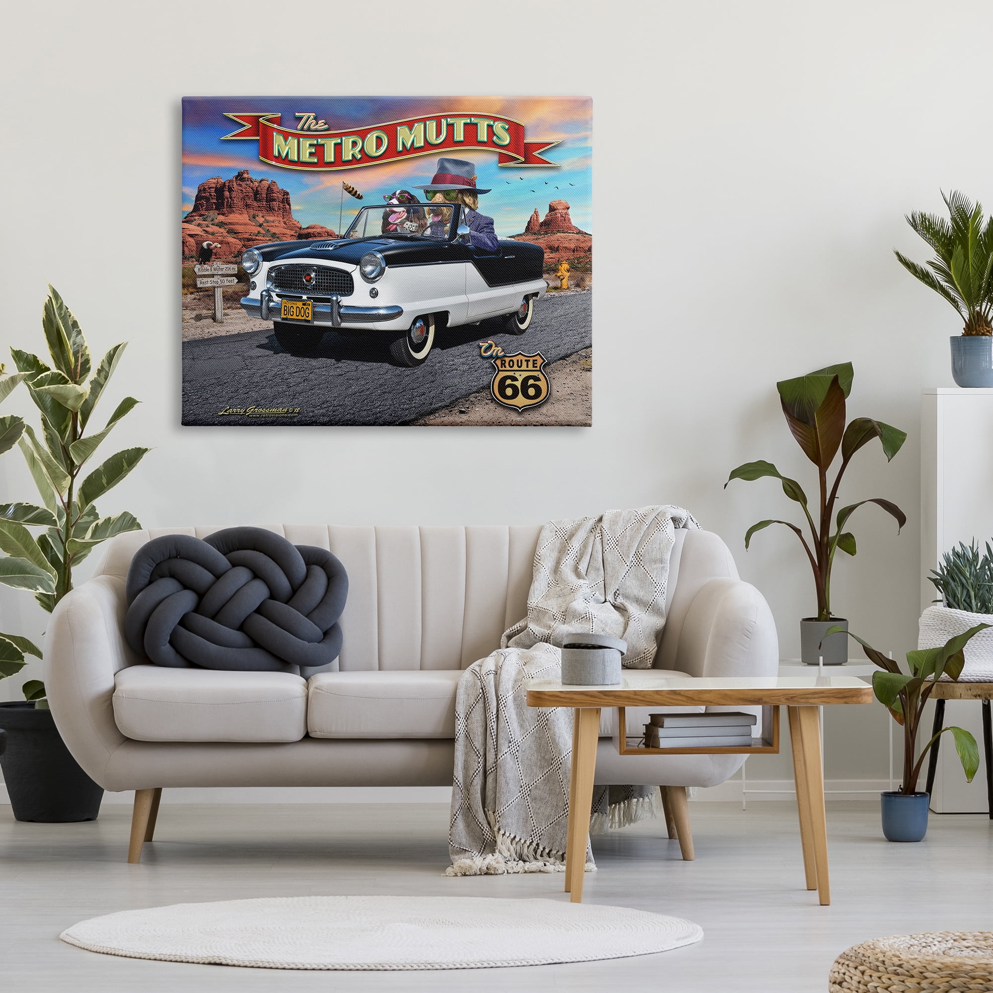 Stupell Industries Metro Mutts Vintage Car Transportation Painting Gallery Wrapped Canvas Art Print Wall Art, 48 x 36