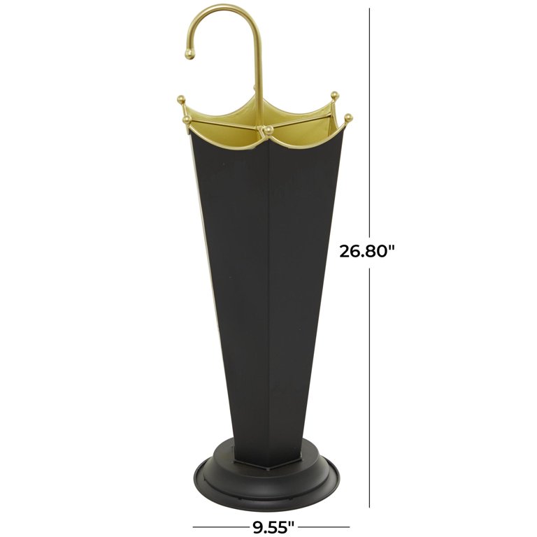 Deco 79 Modern Umbrella Stand - Large Black Metal With Gold Handle For Entryway & Hallway