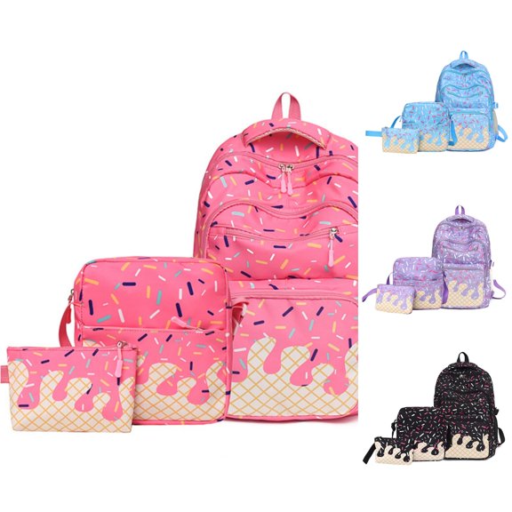WAYUTE Kids Backpack Ice Cream 3 Pcs Backpack Set for Preschool Daily Use Lightweight Compartment Daypack Stylish Bookbag Casual Outdoor Travel