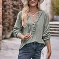 thumbnail image 5 of IROINNID Savings Women's Long Sleeve V-Neck Shirts Cotton Shirts for Women Leisure Solid V-Neck Button Long Sleeved Hoodie Top,Gray, 5 of 5