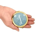 thumbnail image 3 of Koyal Wholesale Gold Compact Mirror Bridesmaid's Wedding Gift, Blue Winter Snowflakes, Monogram Letter I, 1-Pack, 3 of 5
