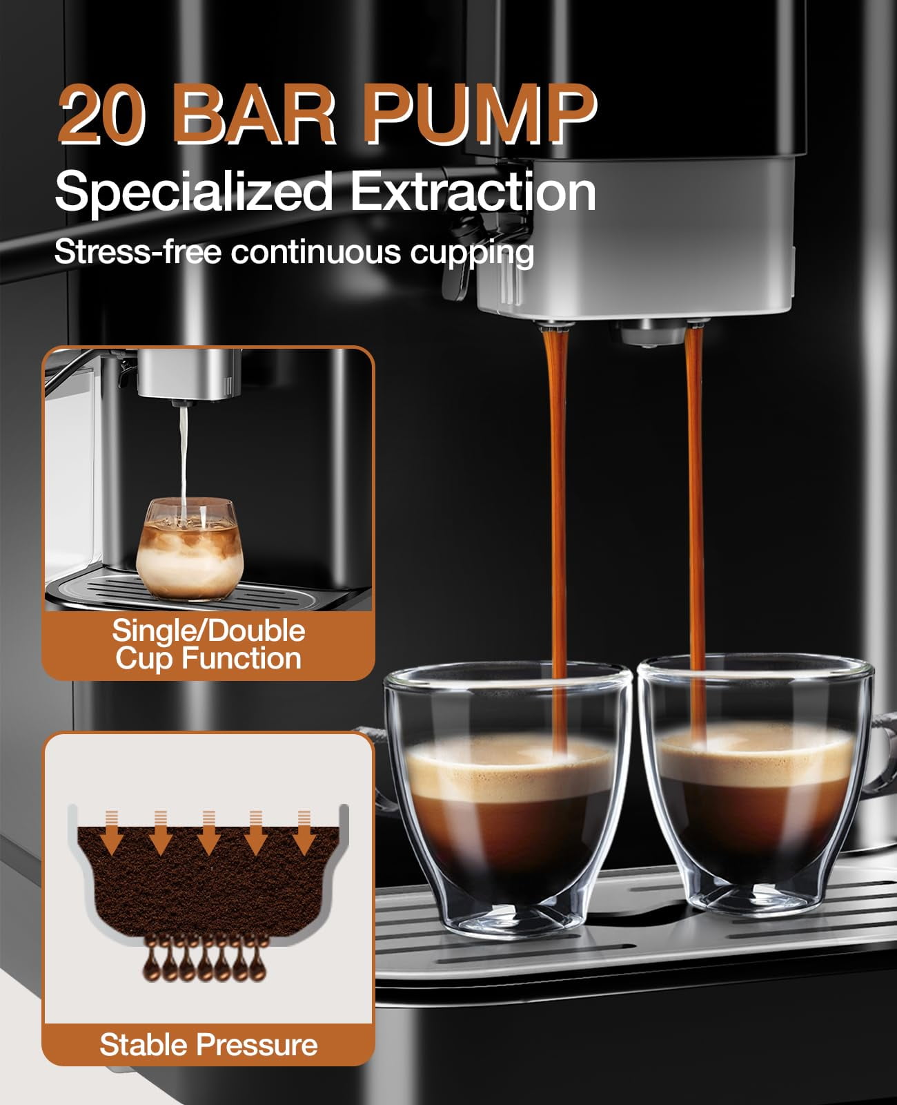 Kselythan Automatic Espresso Machine 20 Bar,Professional Espresso Maker with Automatic Milk Frother,Built-In & Adjustable Espresso Bean Grinder,Touch Screen Coffee Machine with 1.5L Water Tank