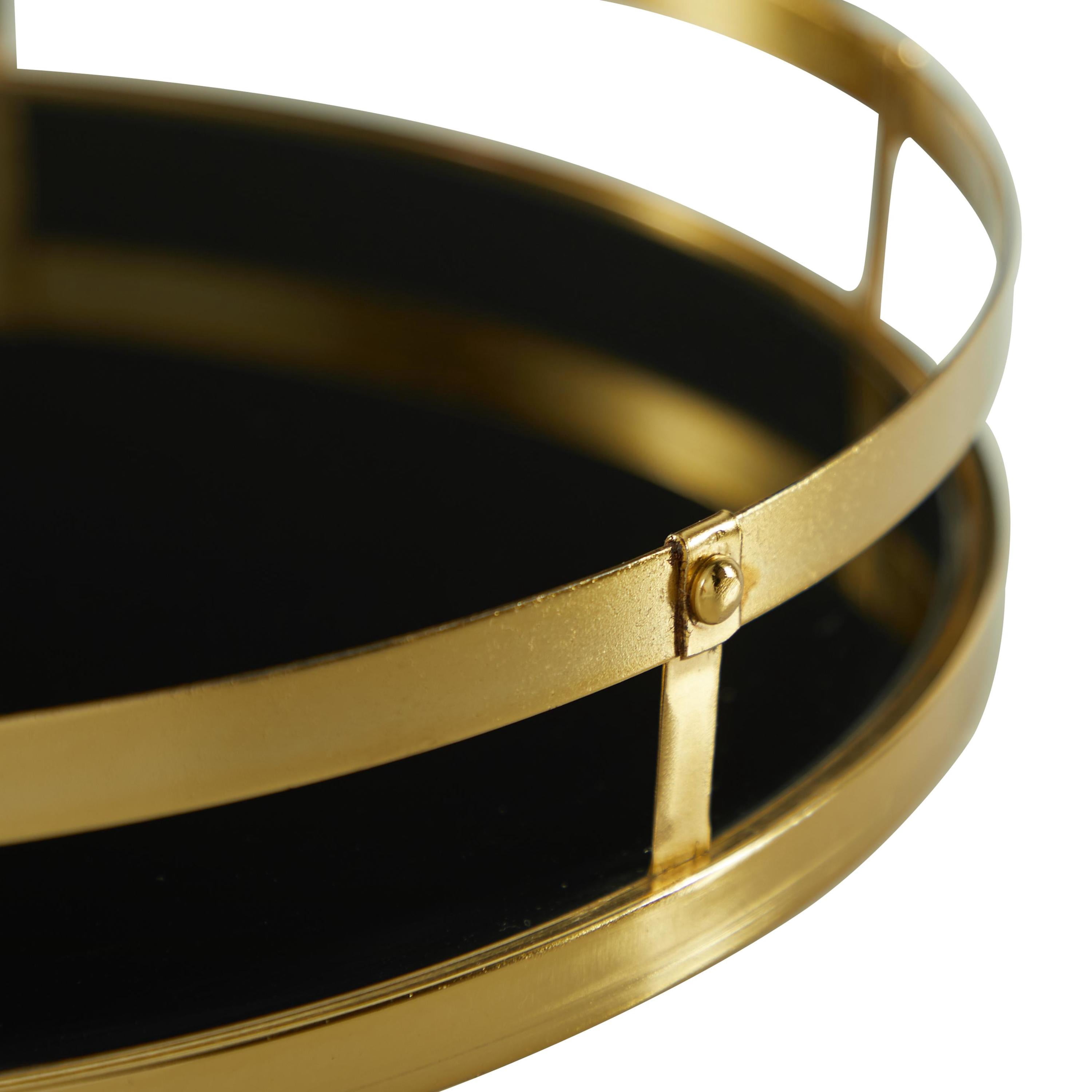 CosmoLiving by Cosmopolitan 14", 16"W Gold Metal  Tray with Black Glass, 2-Pieces