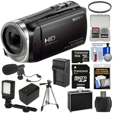 - Sony Handycam HDR-CX455 8GB Wi-Fi HD Video Camera Camcorder with 64GB Card + Battery & Charger + Hard Case + Tripod + LED Light + Microphone + Kit