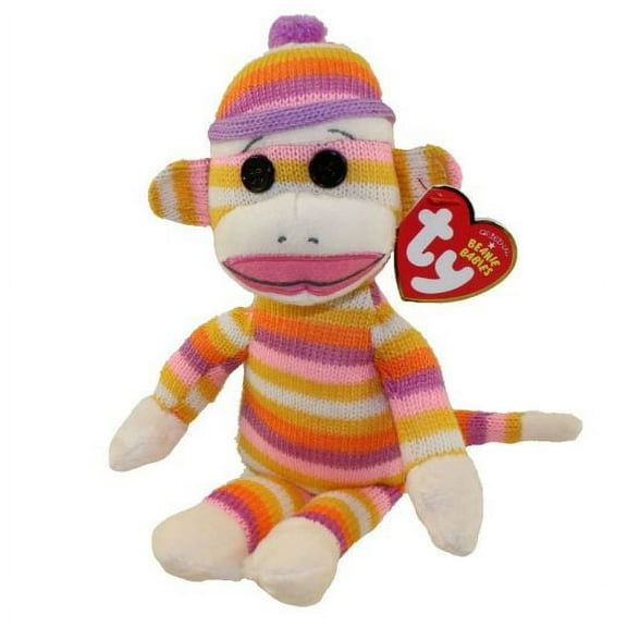 TY Beanie Baby - SOCK the MONKEY (Pastel) (8.5" Plush)(BONUS ONE RANDOM TY ERASER)