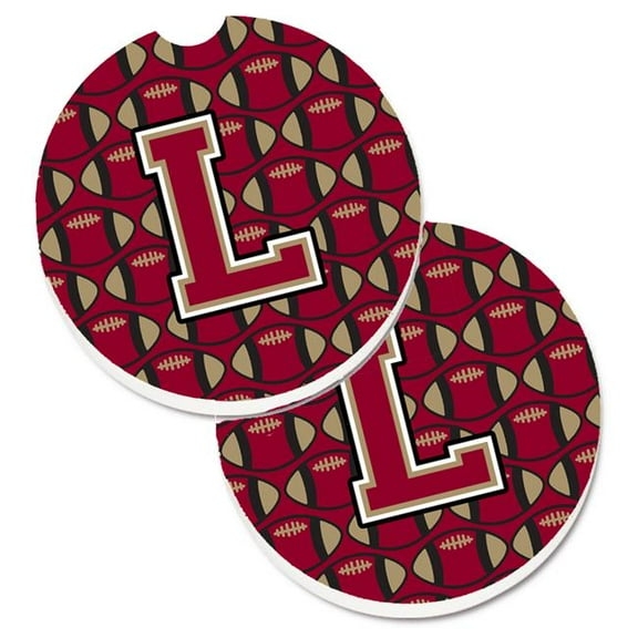 Letter L Football Garnet & Gold Set of 2 Cup Holder Car Coaster